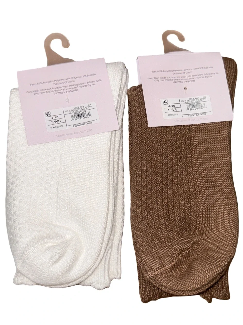 LOT OF 2 Women's Crew Boot Socks Auden Brown & White Super Soft Sz 4-10 NWT